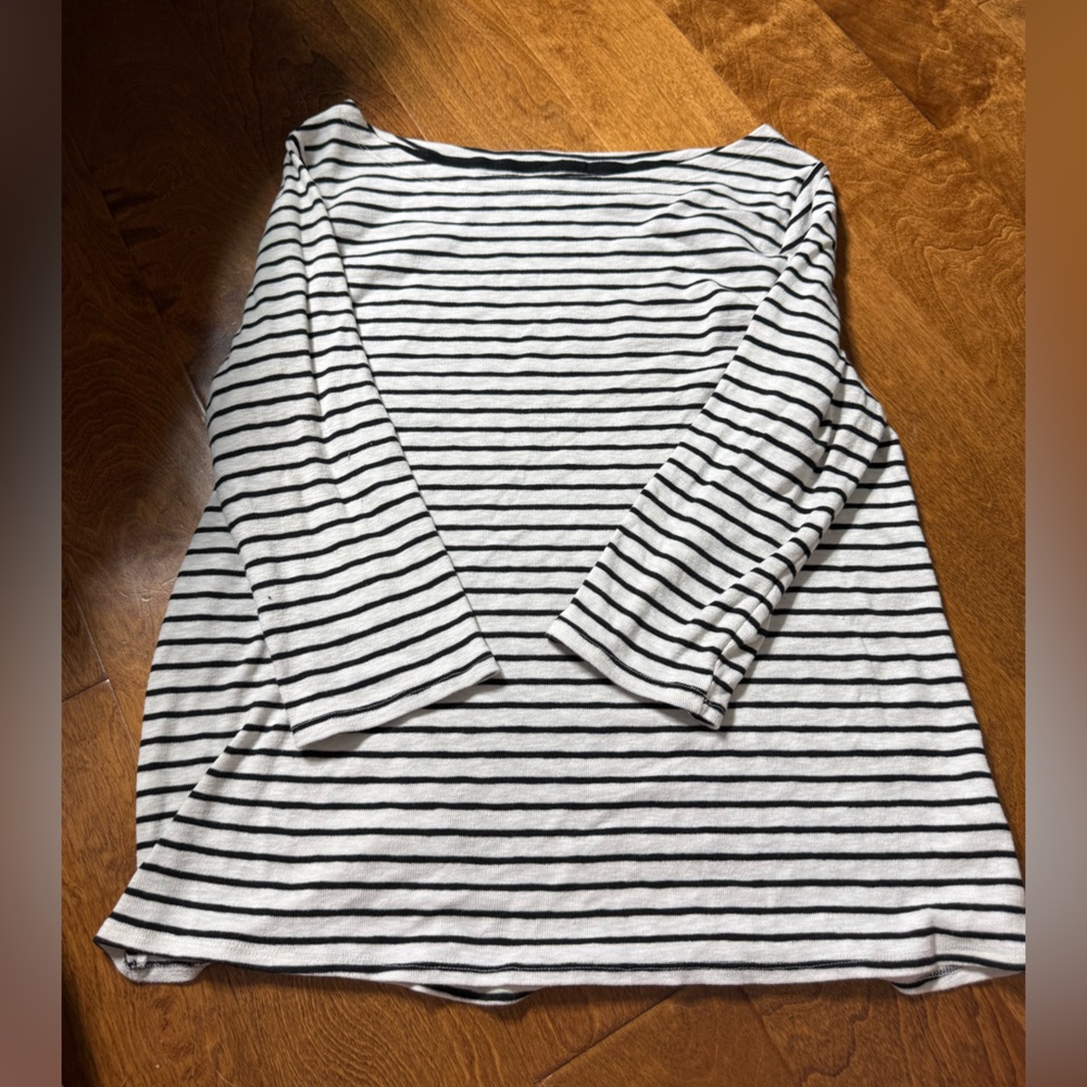 Time and Tru Black and White Striped Top